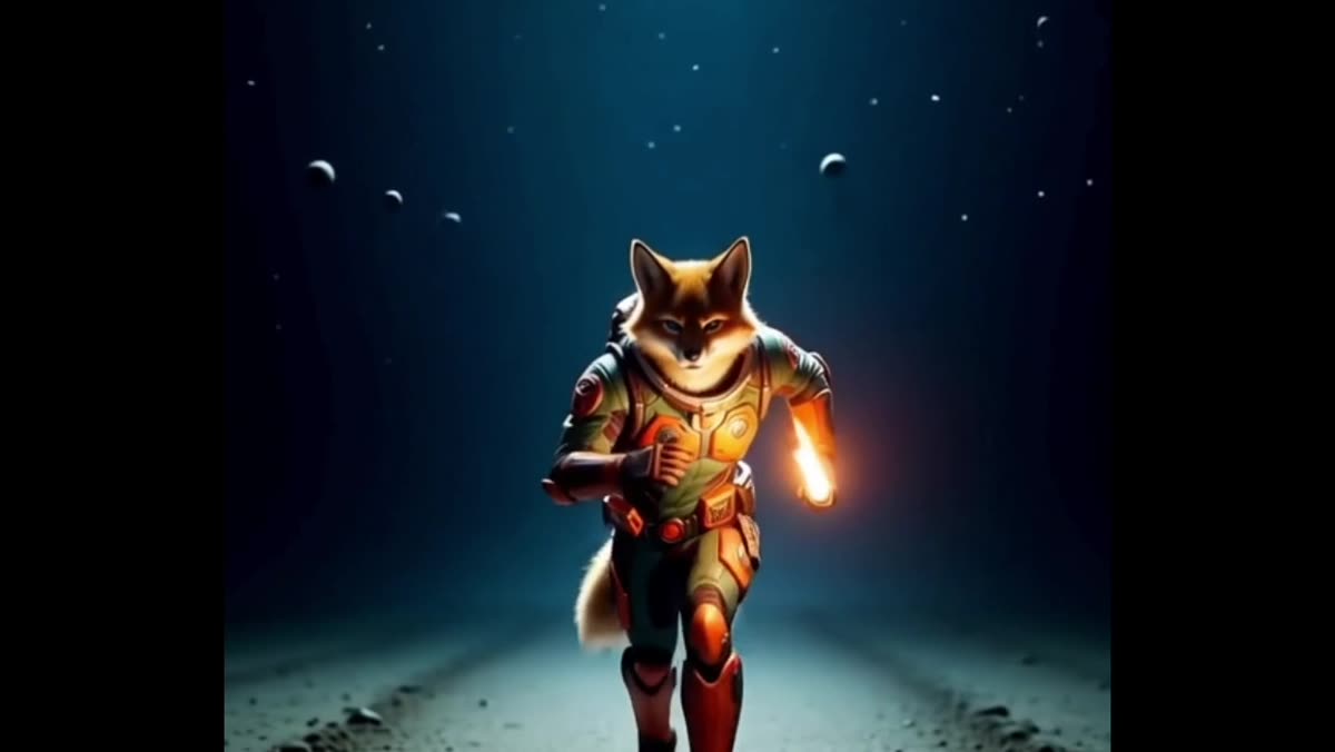 Capture from Based Guardians: an armored fox character running down a dark road